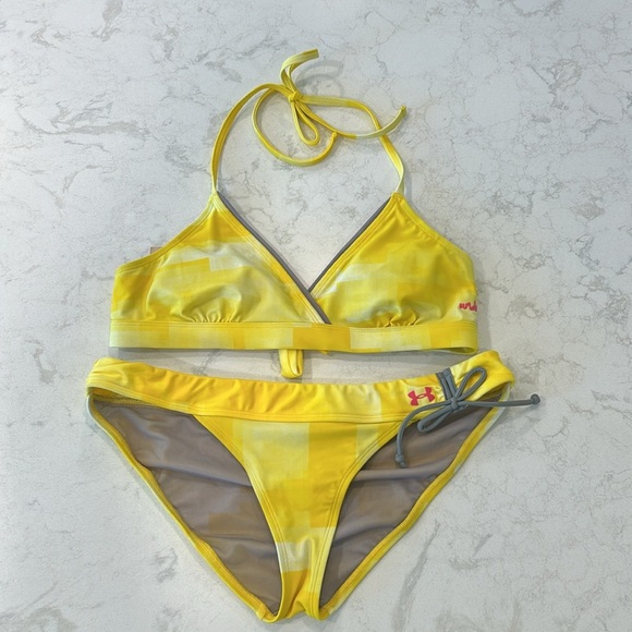 Under Armour Vibrant Yellow Swimwear Set Bikini Medium Top Large Bottom UPF30 - Picture 1 of 12